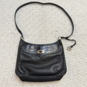 Brighton Donna Shoulder Bag Purse Womens Vintage Black Croc Embossed Pattern